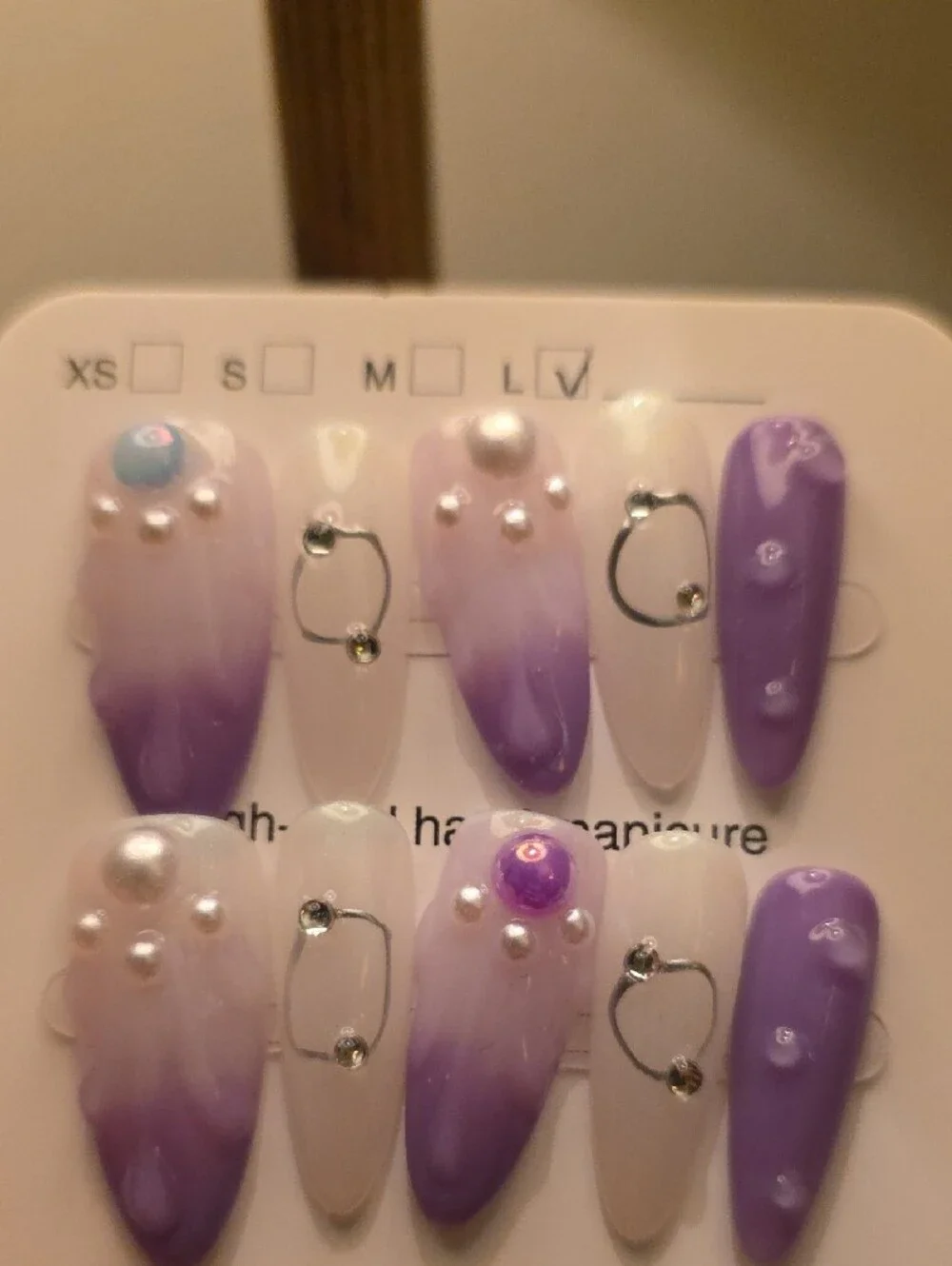 Pearl Accent Lavender and White Press-On Nail Set Size Large